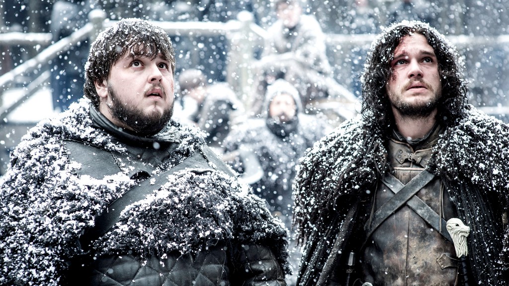 Jon Snow and Samwell Tarly standing there in the freezing snow. As usual.