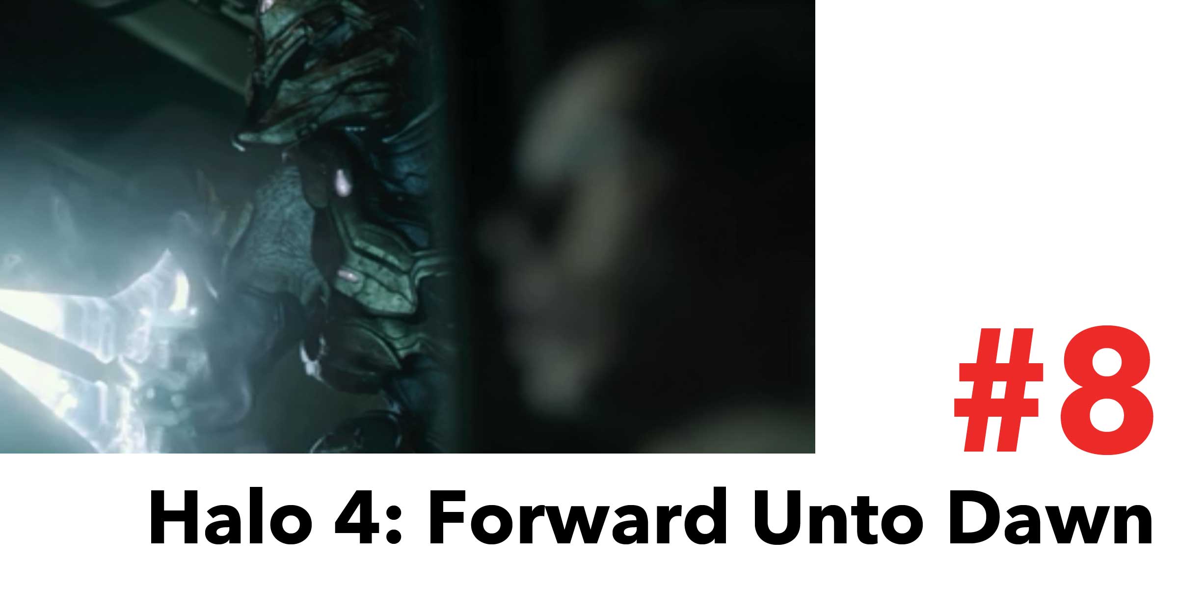 Halo 4: Forward Unto Dawn is #8 in the Top 10 Post Apocalyptic Movies on Netflix. Pictured, an alien Elite, aka Sangheili, stalks a group of humans with his energy sword.