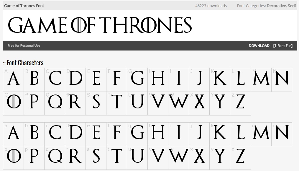 this font looks like the game of thrones show font