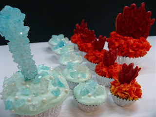 cupcakes with blue and red decorations