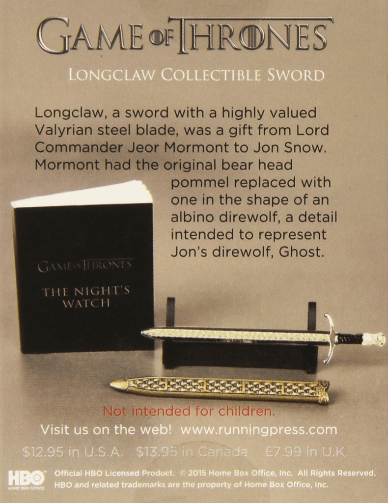 a small replica of longclaw, jon snows sword