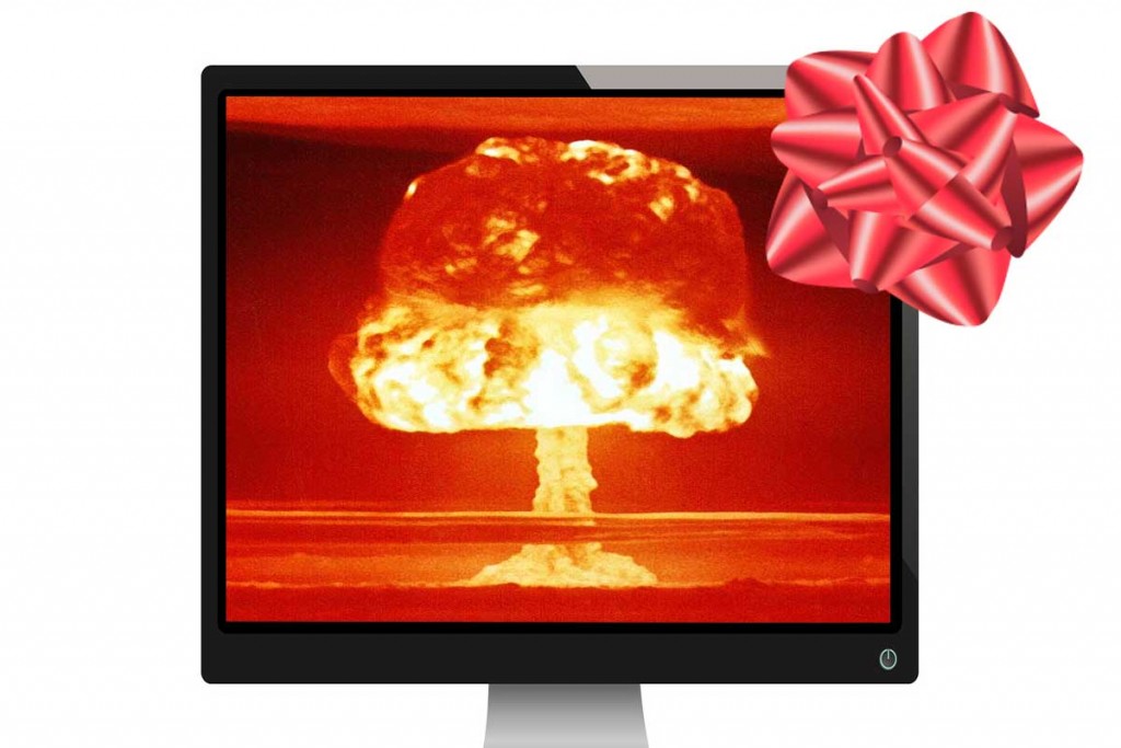 A Bomb explodes on a computer screen with a box