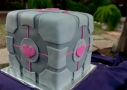 A wedding cake that looks like the companion cube from Portal