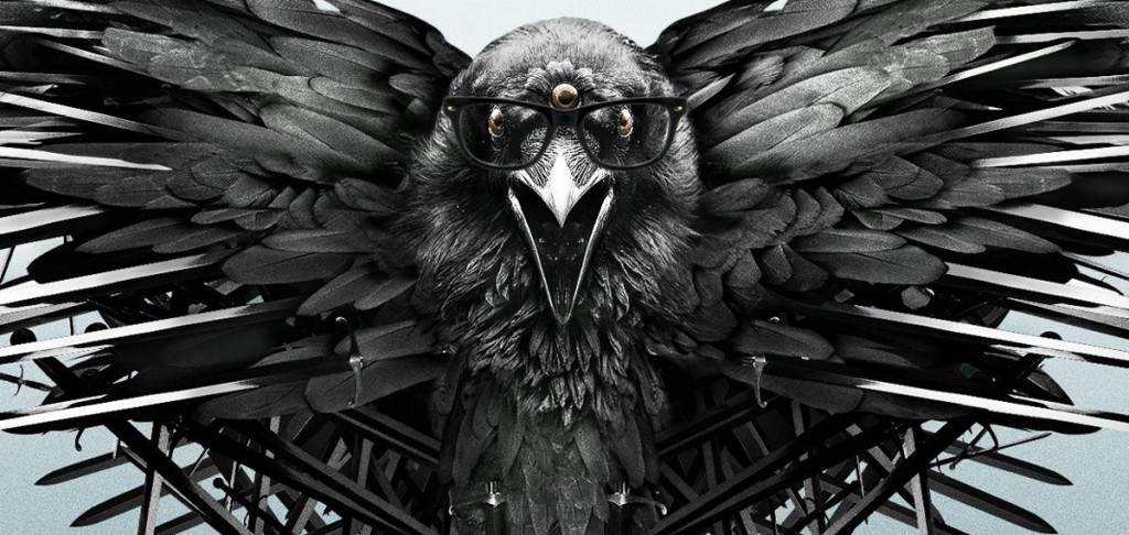 The three eyed raven flies at your screen, wearing glasses on two eyes