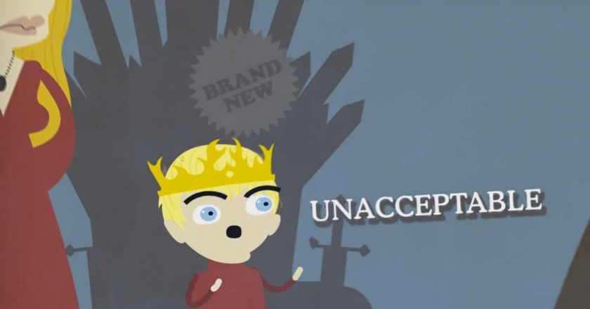 king joffrey sits the iron throne and scream unacceptable