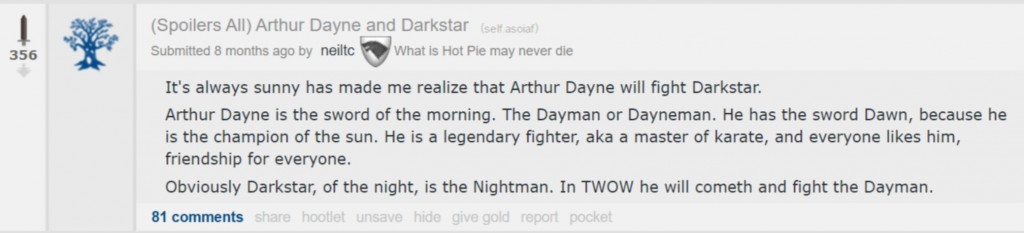 this reddit submission compares arthur dayne and day man