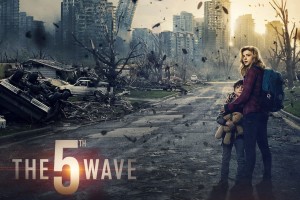 A girl holds her little brother close as they traverse a post apocalyptic landscape.