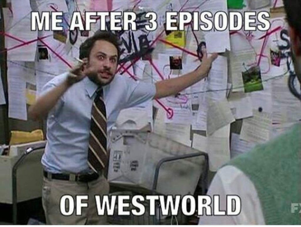 Charlie from Its always sunny has theories about westworld plastered all over a wall