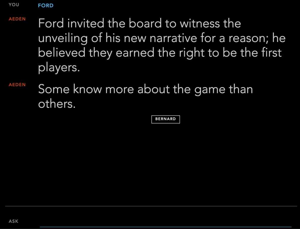 Aeden says the delos board are the first players of his new narrative