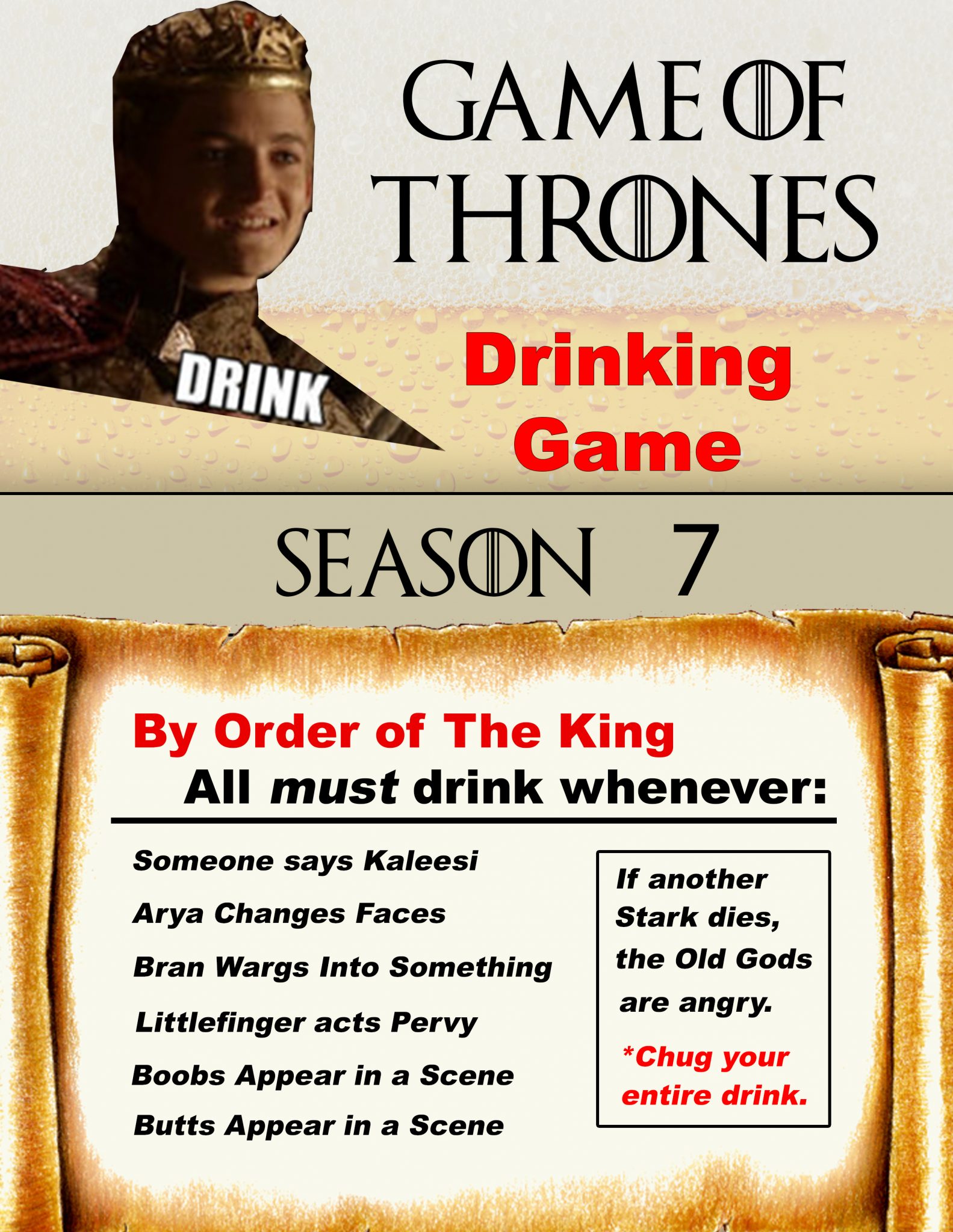a list of reasons to drink during game of thrones season seven 2017
