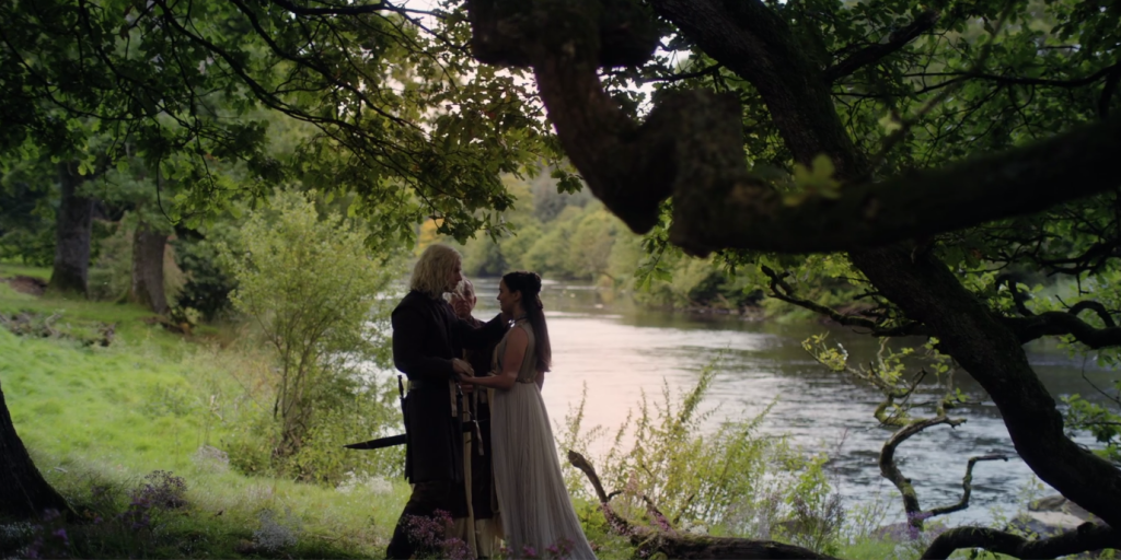 lyanna stark and rhaegar targaryen get married by a river with a septon