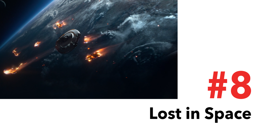 Lost in Space a ship hurdles into the atmosphere of a planet