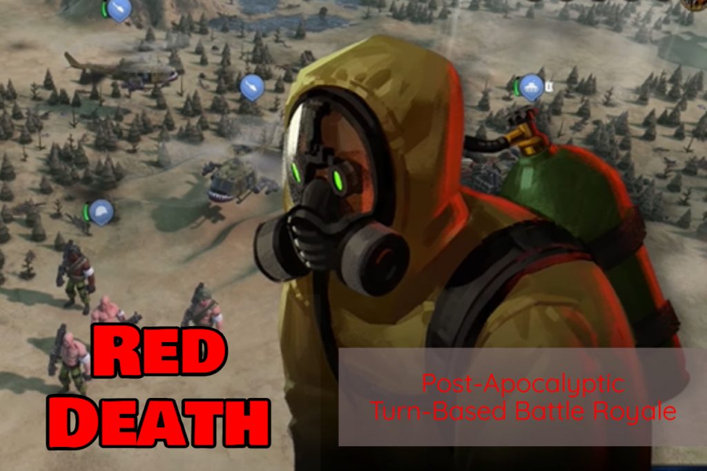 red death post apocalyptic battle royale game with wide shot of game map plus a man in radiation suit