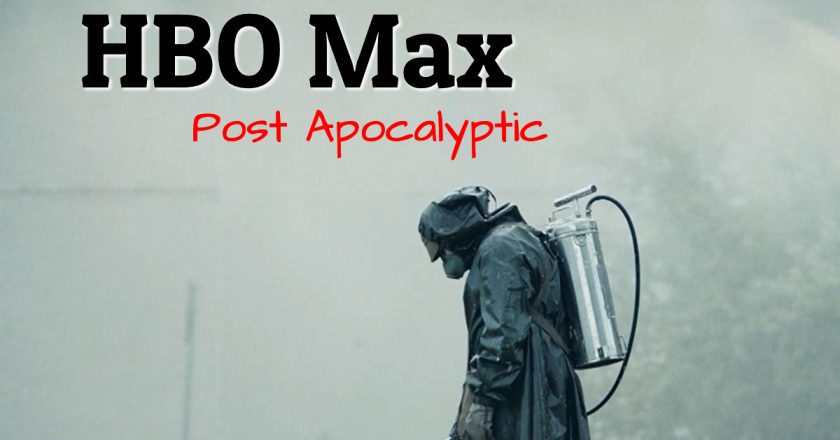 a man stands in hazmat suit with the words HBO post apocalyptic