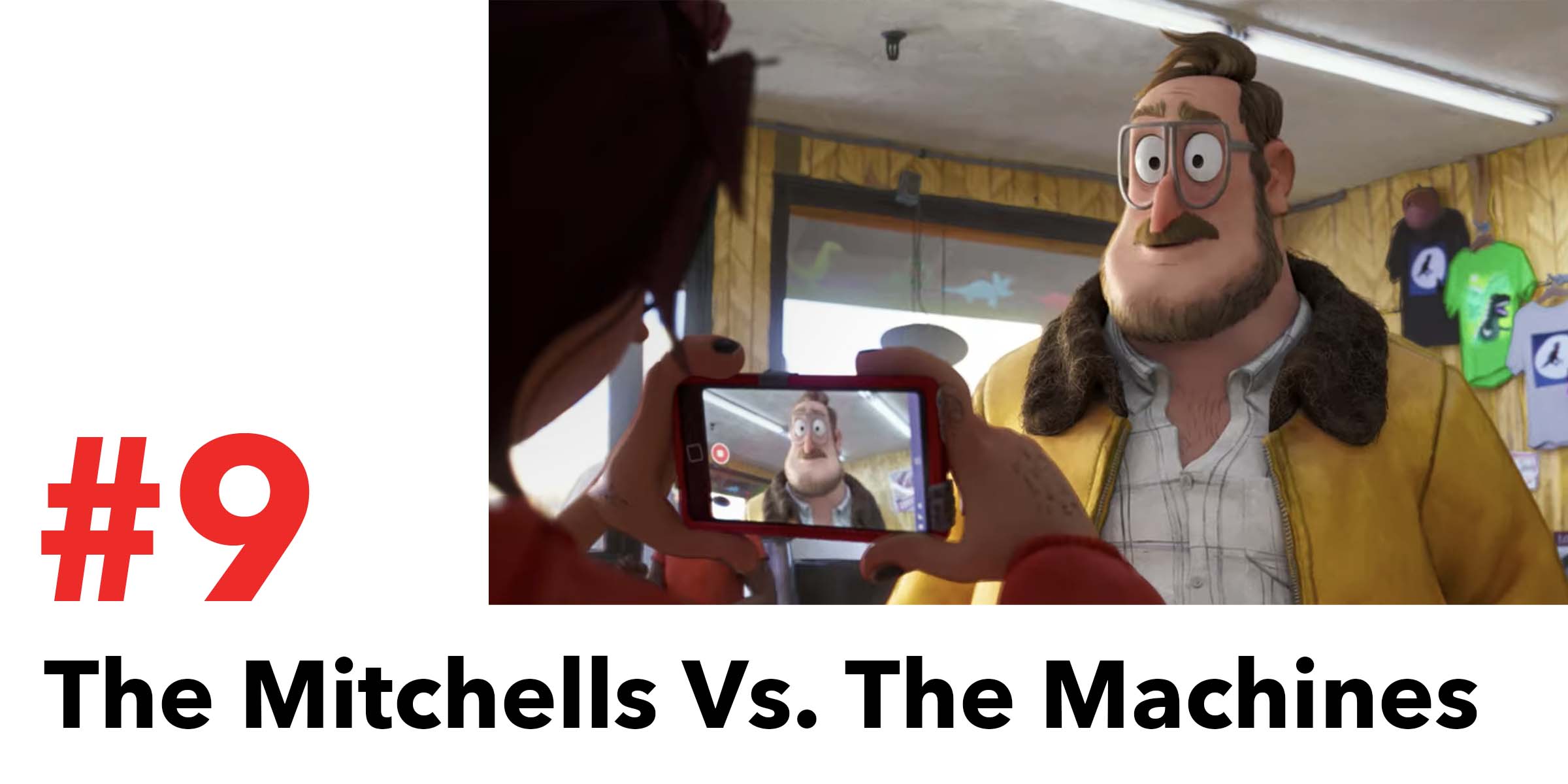 a man poses for a photo in a gas station in the movie the mitchells vs the machines