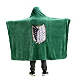 Anime Throw Blanket Flannel Fleece Blanket Cosplay Hooded Cloak Shawl Wrap Nap Quilt (Green, 35''X 65'')