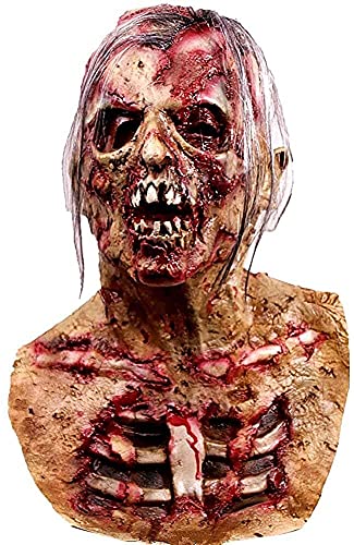 Molezu Scary Walking Dead Zombie Head Mask Latex Creepy Halloween Costume Horror Bloody Adult Halloween Decoration Props (D)