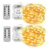 MUMUXI 2 Pack 33Ft 100 LED Fairy Lights Battery Operated, String Lights with 8 Modes Remote Control Timer Waterproof Copper Wire Twinkle Lights for Bedroom Wedding Party Chirstmas Decor, Warm White