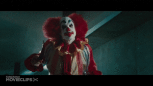 Gif of creepy clown from Cabin in the Woods