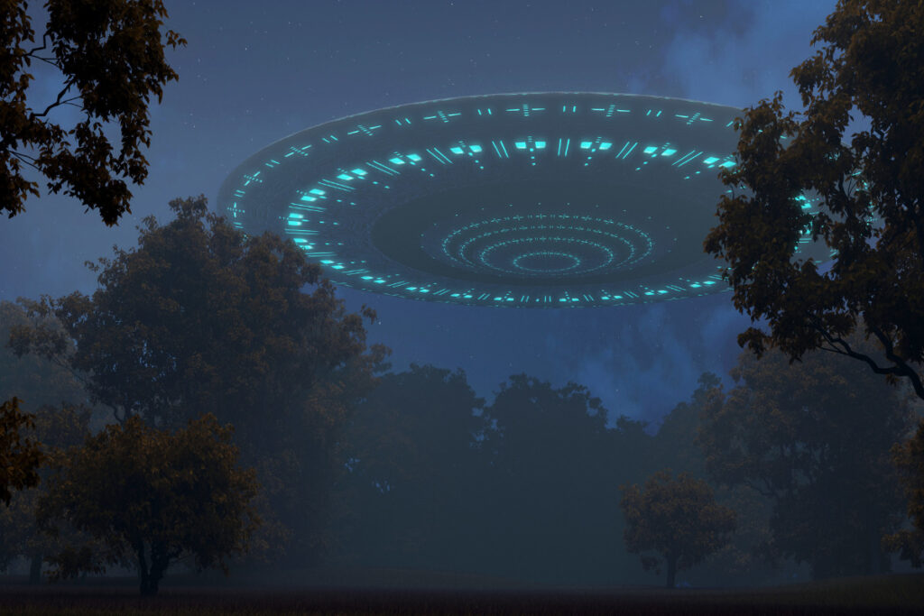 A graphic illustrating what a UFO might look like (Canva)