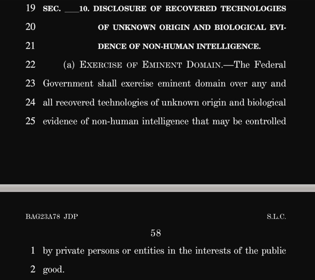 Screenshot from UAP bill (Senate.gov)