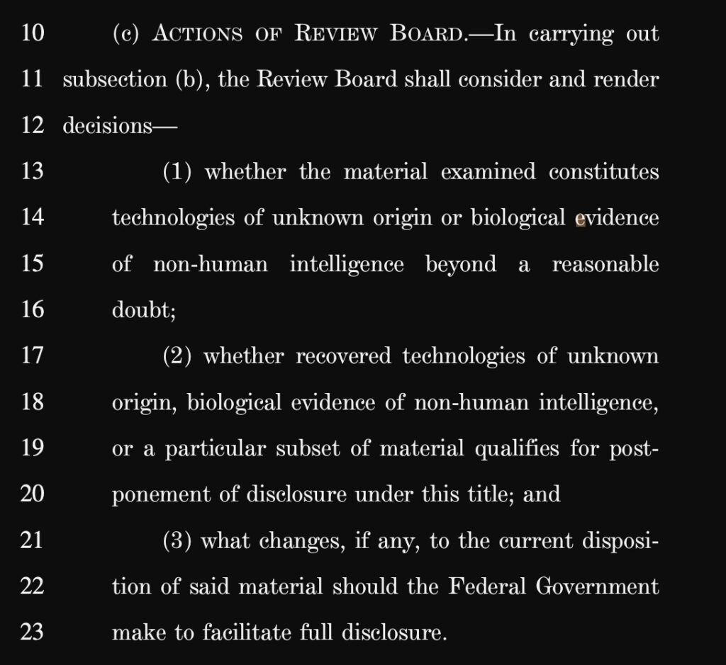 Screenshot from UAP bill (Senate.gov)