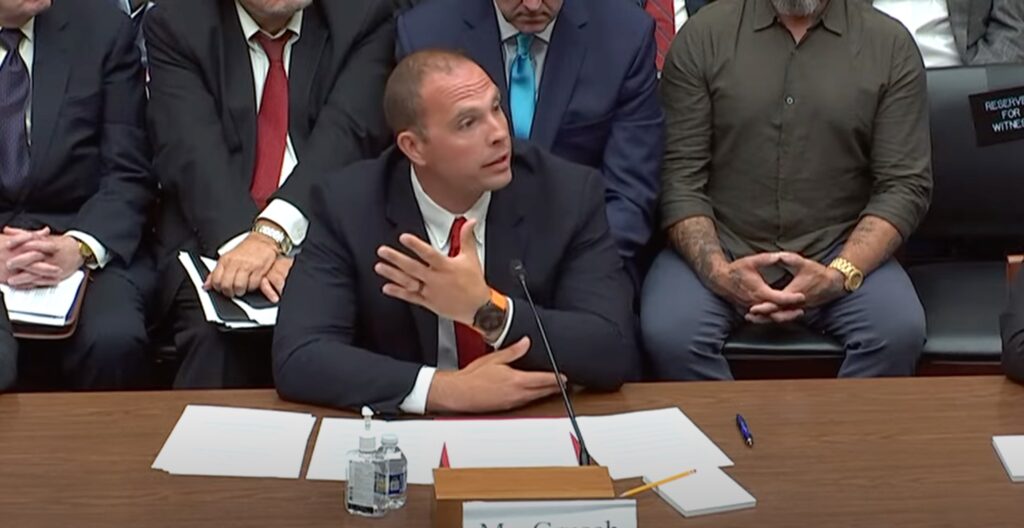 David Grusch testifying at the House hearing (C-SPAN)