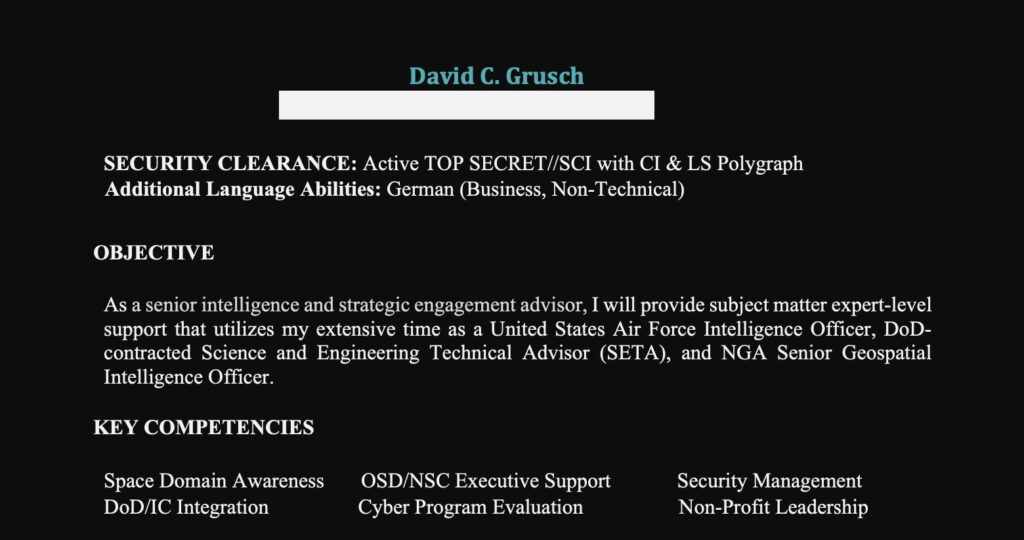 David Grusch resume (House.gov)