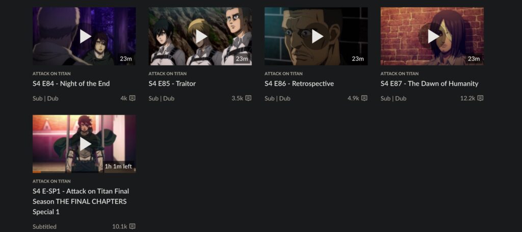 Crunchyroll listing