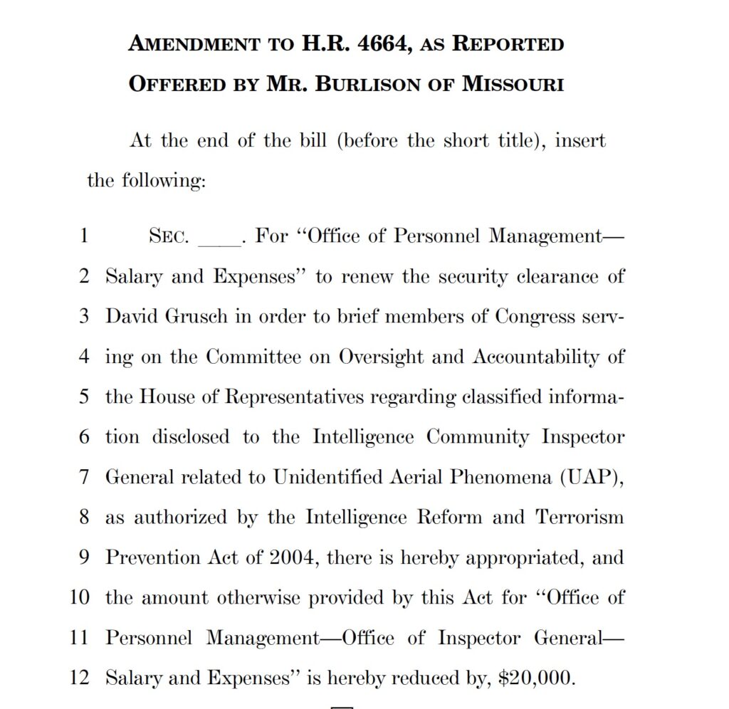 David Grusch security clearance amendment (House.gov)
